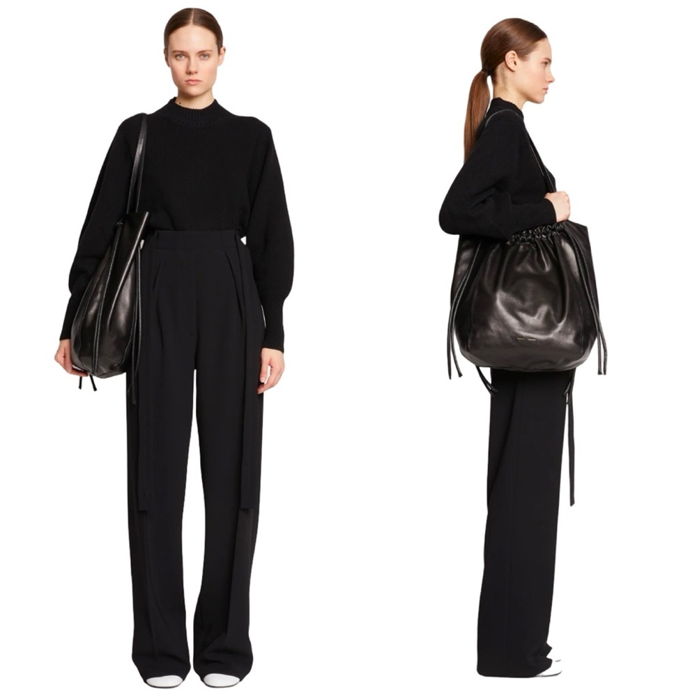 NWT PROENZA SCHOULER Black Leather Drawstring Tote Bag With Detachable Zip Pouch - Picture 2 of 16